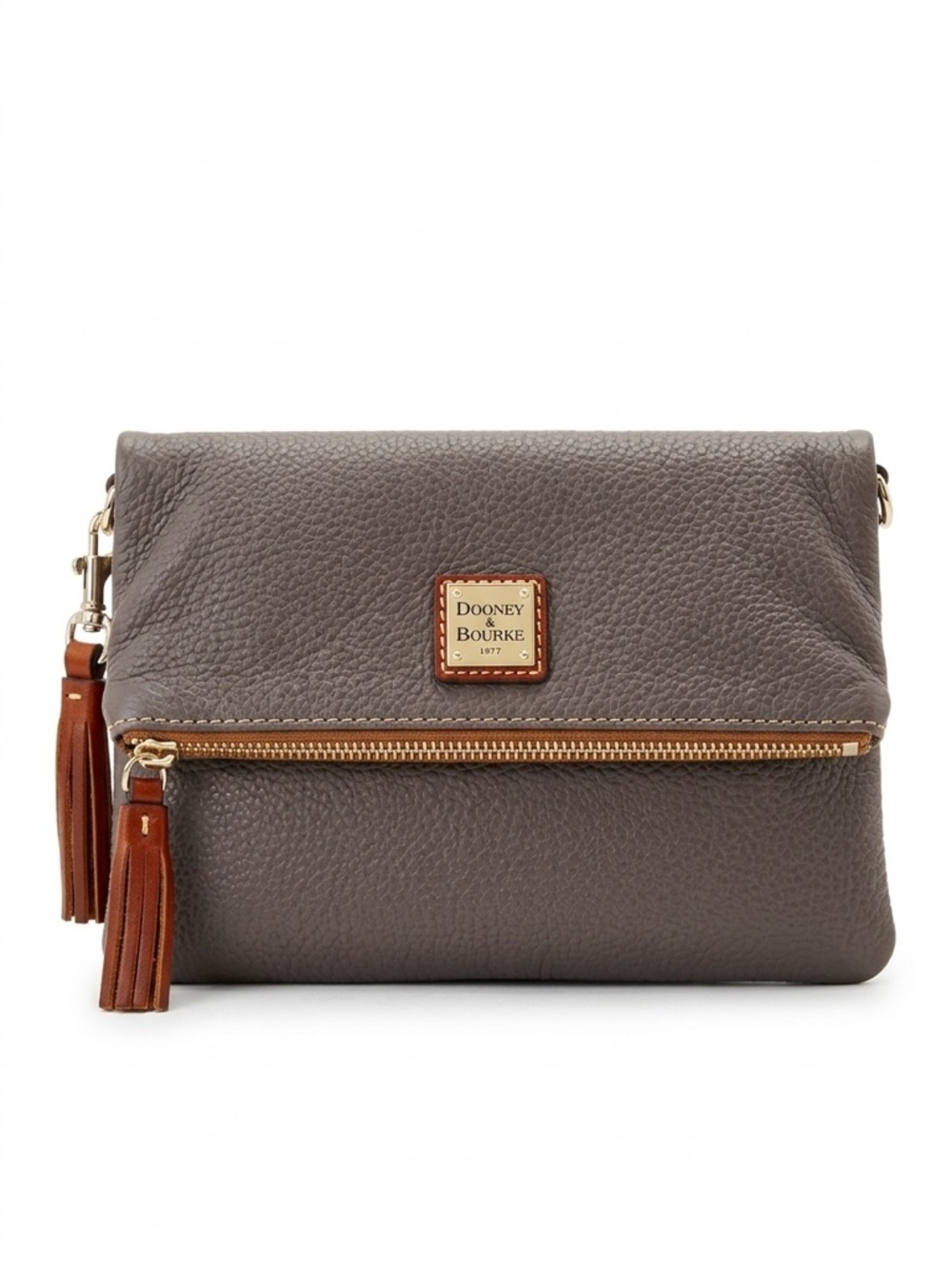 Dooney & Bourke Pebble Grain Foldover Crossbody Bag – Elephant/Taupe